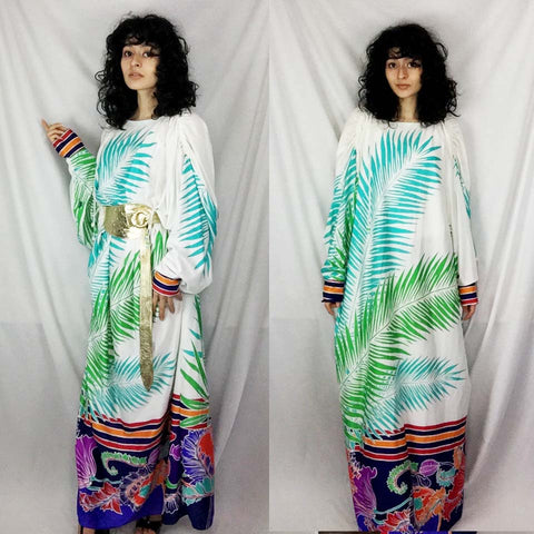 Vintage 70s | Kaftan Nylon Boho Lounge Goddess Robe | Free Size