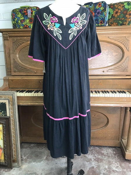 VTG 70s/ Mexican MuuMuu Hippie Cotton Summer Caftan Beach Boho Dress/ Free Size