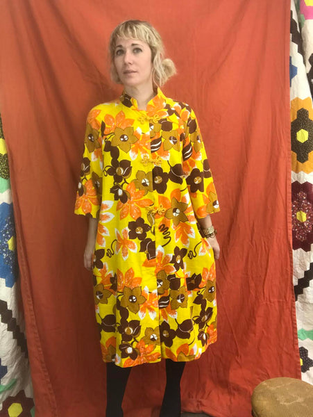 Vintage 60s 70s | Psychedelic Day Glo Hawaiian Bohemian MOD Kaftan MuuMuu Dress