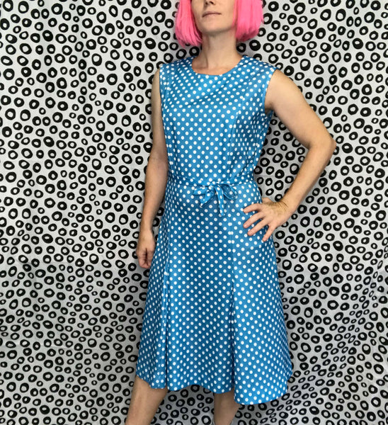 Vintage 60s 70s | Blue Polka Dot GoGo Mod Scooter Dress Groovy Mini dress | M