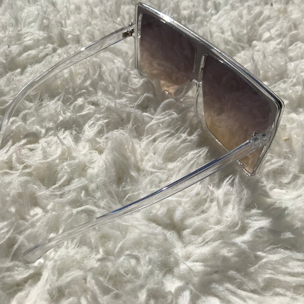 Shield Sunglasses - Clear Frames with Black Gradient Lenses