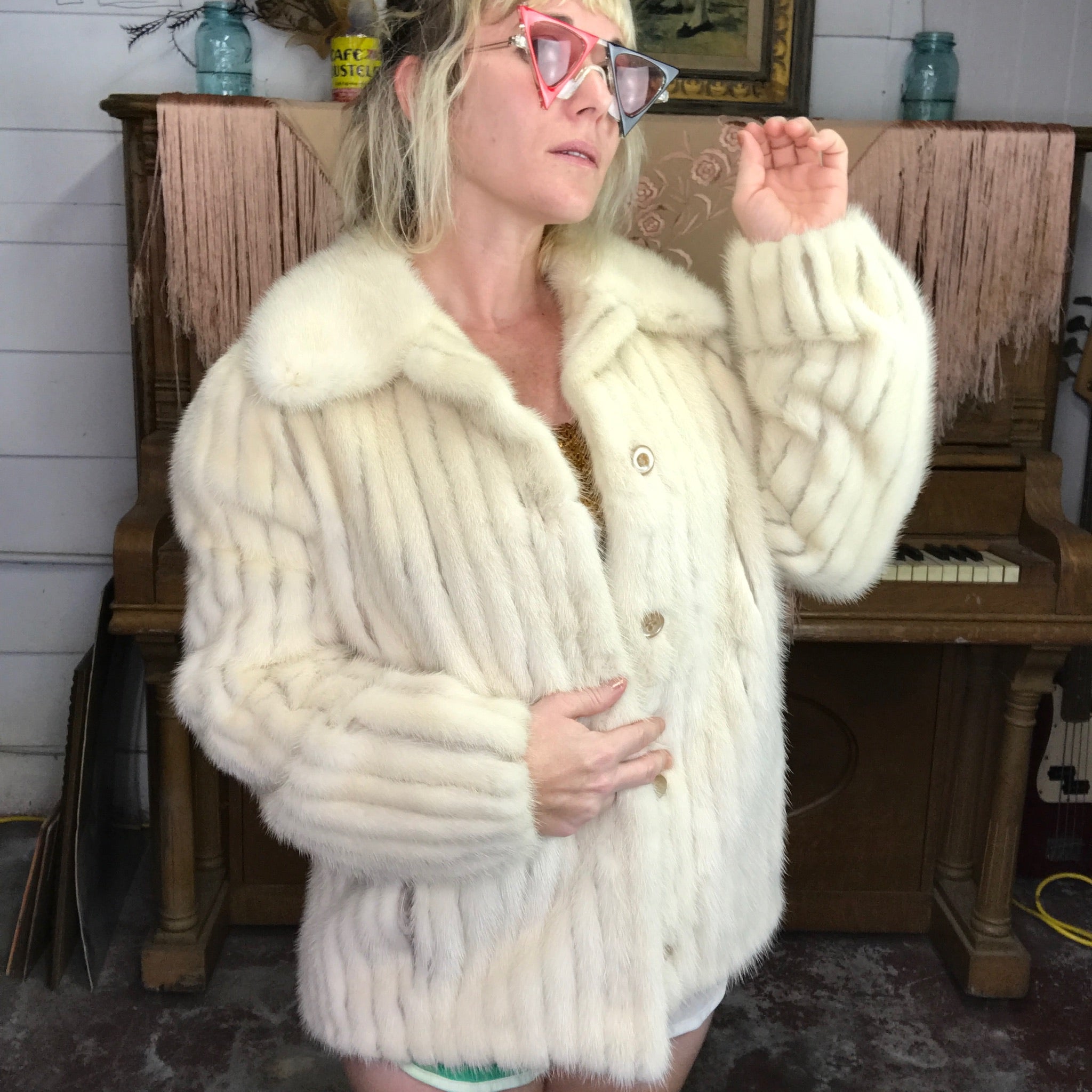 Vintage 70s White Mink Coat