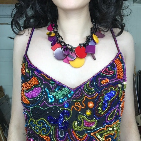 Vintage 80s | Fun Geometric Plastic Statement Charm Necklace