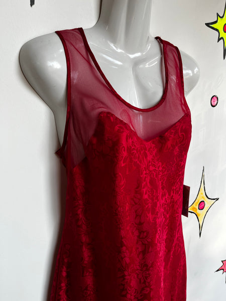 Vintage 90s | Red Silky Slip Mini Dress | Size Small