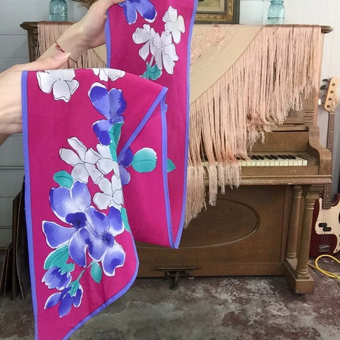 Vintage | Pink and Blue Floral Long Boho Scarf