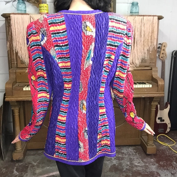 Vintage | Jeanne MARC Boho Abstract Rainbow Jacket | Size L