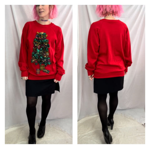 Vintage 80s 90s | Red Handmade Tacky Ugly Christmas Sweater Sweatshirt | M