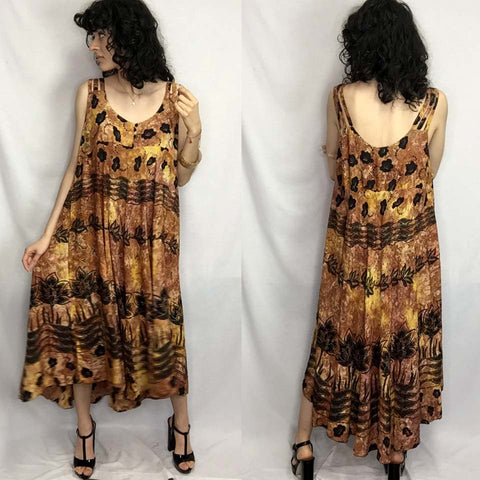 VTG Bohemian Batik Cotton Kaftan MuuMuu Lounge Western Hippie Dress | Free Size