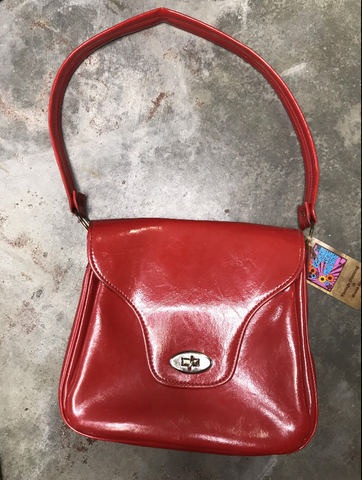 Vintage 60s/ Mod 1960's/ Retro/ Glossy Red/ Orange Vinyl Handbag