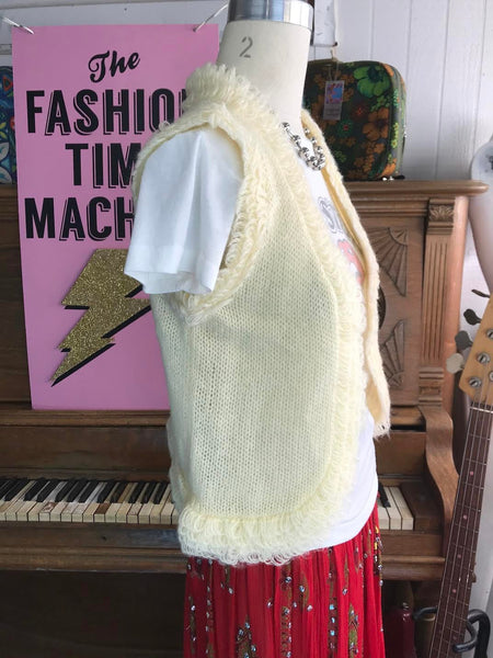 Vintage 70s Chunky Cream Wool Vest/ Hand Knit Bohemian Hippie Vest/ Boho Style