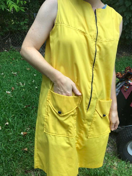 Vintage 60s | Gilead Bright Yellow Smock Mini MOD Scooter Zip Up GoGo Dress L