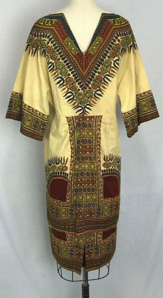 VTG Vintage 70s Ethnic African Hippie Boho Festival Tunic Kaftan Dashiki Dress