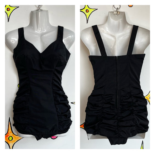 Vintage 50s 60s | MOD Black One Piece Swimsuit Playsuit Bathing Suit | S